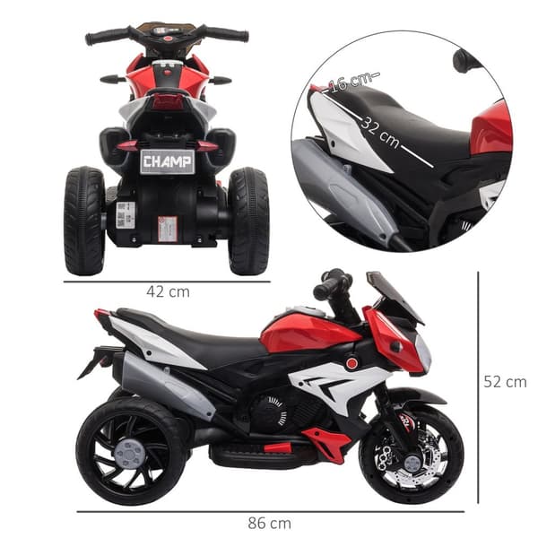 Barnelmotorcykel barnmotorcykel 6V barnfordon elfordon med musik, strålkastare för barn 3-5 år plast metall svart + röd 3km/h