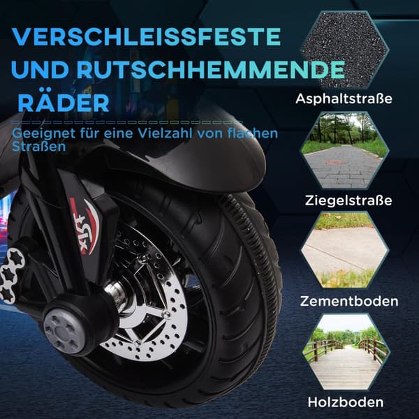 Barnelmotorcykel barnmotorcykel 6V barnfordon elfordon med musik, strålkastare för barn 3-5 år plast metall svart + röd 3km/h