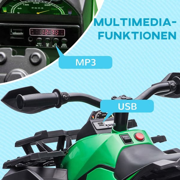 Elektrisk fyrhjuling för barn, fyrhjuling för barn med framåt-, backfunktion, MP3-musikspelare, barnfordon med strålkastare