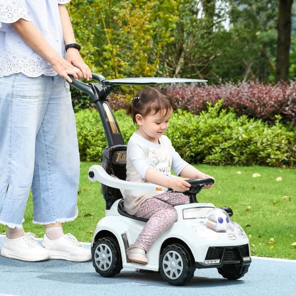 Ride-on-bil, ride-on, barnebil, barnekjøretøy, skyve- og støttestang med ryggstøtte, beskyttelsesstang, ganghjelp for 12-36 måneder