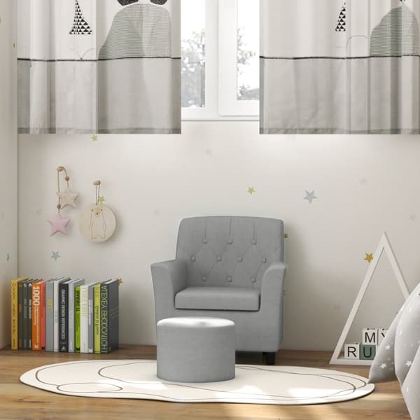Lasten nojatuoli, lasten sohva jalkineella, lasten sohva 18 kk alkaen, lasten huonekalut, lastenhuone, pellava look, eukalyptuspuu, harmaa, 45 x 43 x