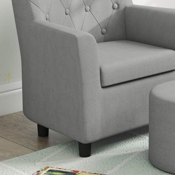 Lasten nojatuoli, lasten sohva jalkineella, lasten sohva 18 kk alkaen, lasten huonekalut, lastenhuone, pellava look, eukalyptuspuu, harmaa, 45 x 43 x