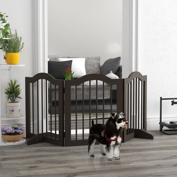 Hundebarriere, foldbar, hundelåge, konfigurationslåge, 3 dele med to støttefødder, trappelåge, hundebarriere, dørbeskyttelseslåge, kaffe, 154,5 x 29,5