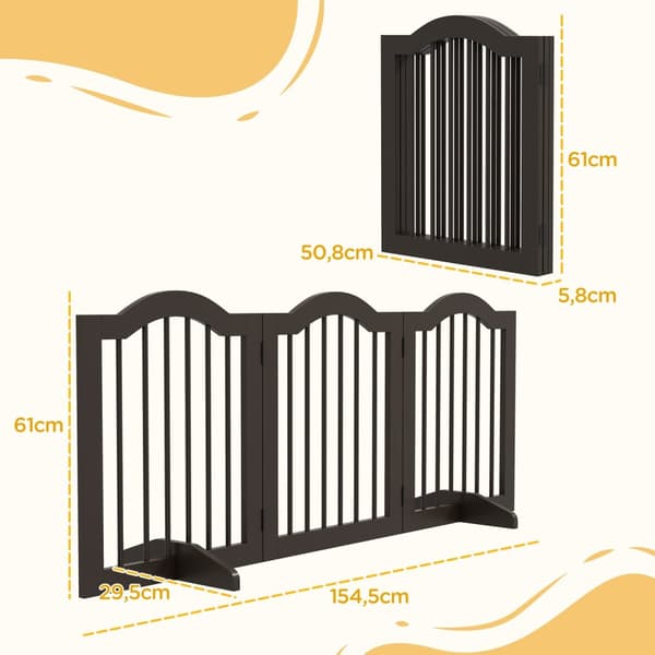 Hundebarriere, foldbar, hundelåge, konfigurationslåge, 3 dele med to støttefødder, trappelåge, hundebarriere, dørbeskyttelseslåge, kaffe, 154,5 x 29,5