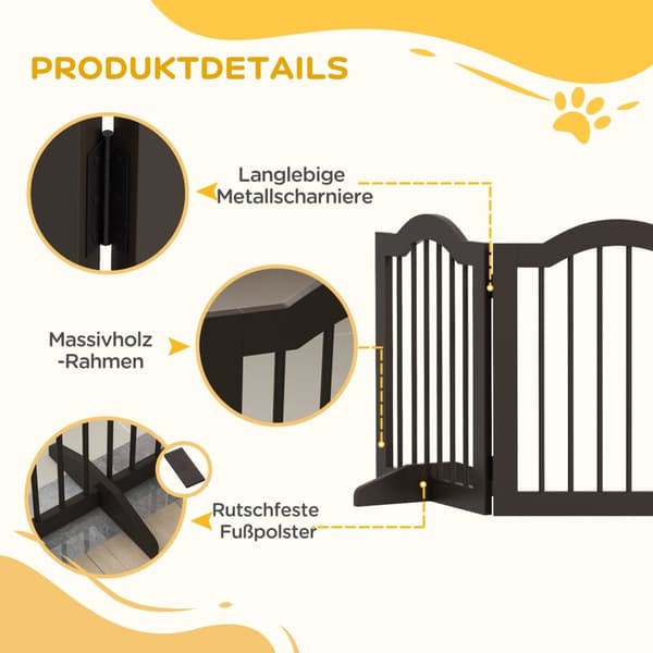 Hundebarriere, foldbar, hundelåge, konfigurationslåge, 3 dele med to støttefødder, trappelåge, hundebarriere, dørbeskyttelseslåge, kaffe, 154,5 x 29,5