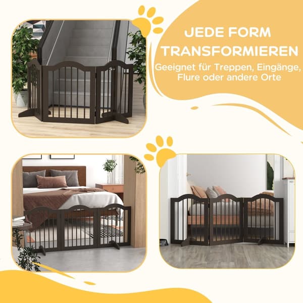 Hundebarriere, foldbar, hundelåge, konfigurationslåge, 3 dele med to støttefødder, trappelåge, hundebarriere, dørbeskyttelseslåge, kaffe, 154,5 x 29,5
