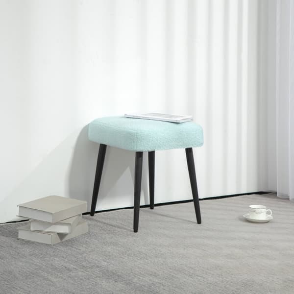 Fotskammel Krakk Firkantet Dressing Krakk Fotstøtte med Cashmere Look Stålben til stue Soverom Lyseblå