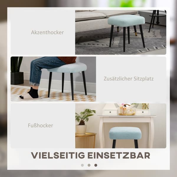 Fotskammel Krakk Firkantet Dressing Krakk Fotstøtte med Cashmere Look Stålben til stue Soverom Lyseblå