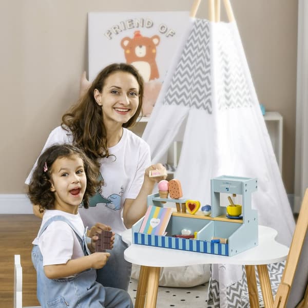 Isbar børnetræ, istrælegetøj til børn med køkkentilbehør, isbutik børnetræ til 2-5 år børn, lyseblå