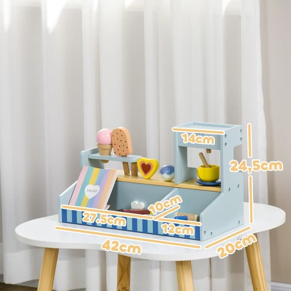 Isbar børnetræ, istrælegetøj til børn med køkkentilbehør, isbutik børnetræ til 2-5 år børn, lyseblå