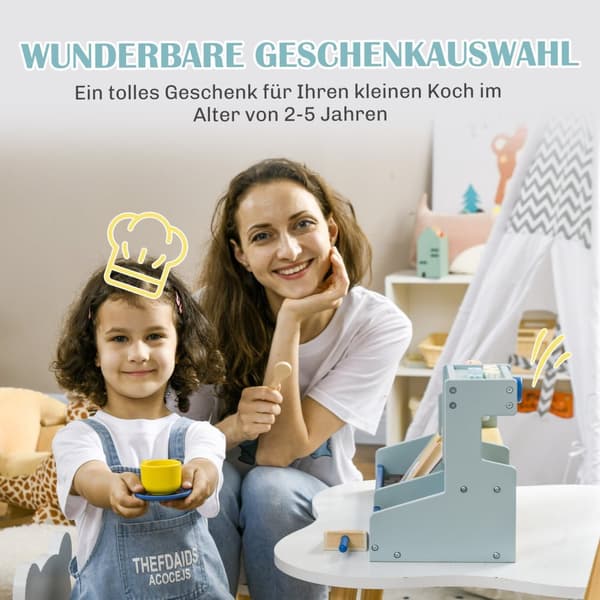 Isbar børnetræ, istrælegetøj til børn med køkkentilbehør, isbutik børnetræ til 2-5 år børn, lyseblå
