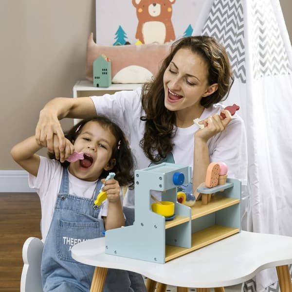 Isbar børnetræ, istrælegetøj til børn med køkkentilbehør, isbutik børnetræ til 2-5 år børn, lyseblå