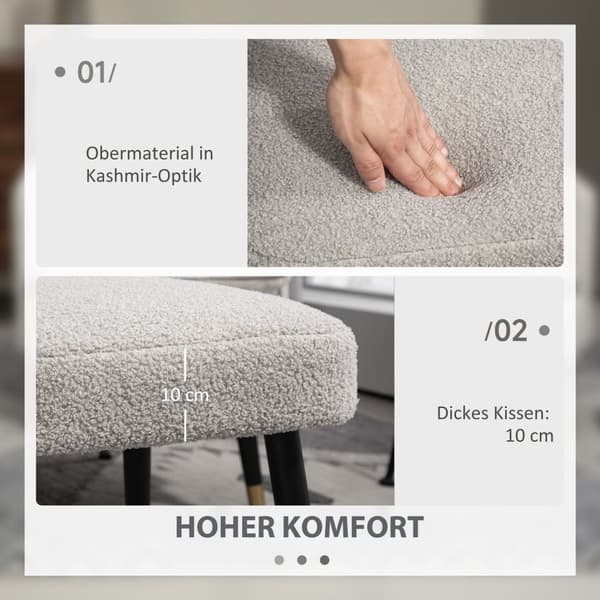 Fotskammel krakk Firkantet dressing krakk Fotstøtte med Cashmere Look Stålben til stue soverom lys grå