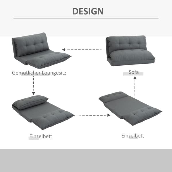 Gulvstol 2-i-1 Gulv Sovesofa Sovesofa 13 Positioner Justerbart ryglæn til stue Linned 100 x 71 x 54 cm Grå