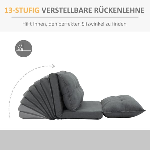 Gulvstol 2-i-1 Gulv Sovesofa Sovesofa 13 Positioner Justerbart ryglæn til stue Linned 100 x 71 x 54 cm Grå