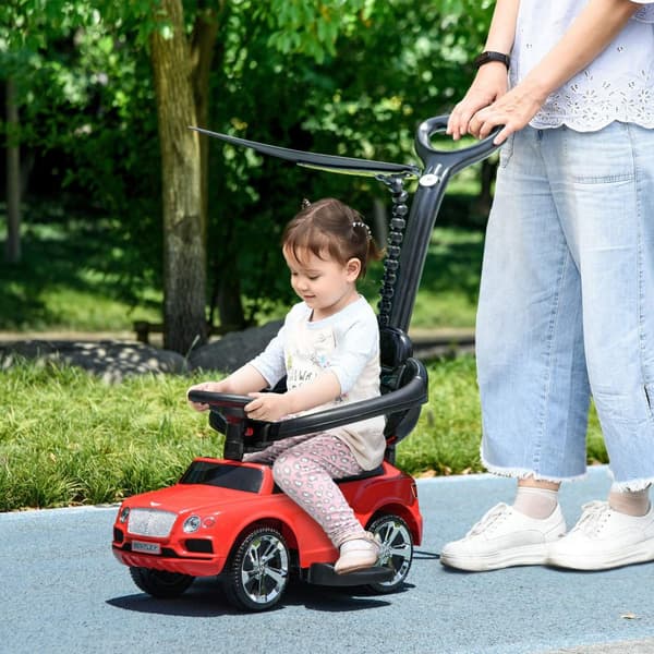 Ajo-auto työntötangolla, 3-in-1-ajoajoneuvo irrotettavalla kannella, lastenajoneuvo kärkisuojalla, säilytystilaa, 1-3 vuotta, punainen