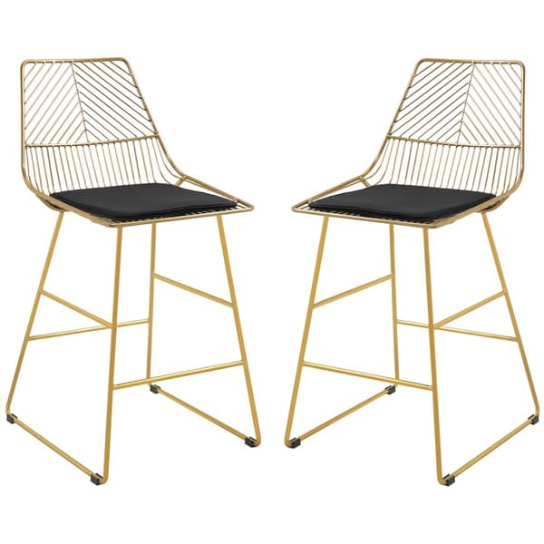 Sæt med 2 barstole, bistrostole med fodstøtte, barstol, køkkenstol med stålben til stue, spisestue, guld, 46 x 56 x 95 cm