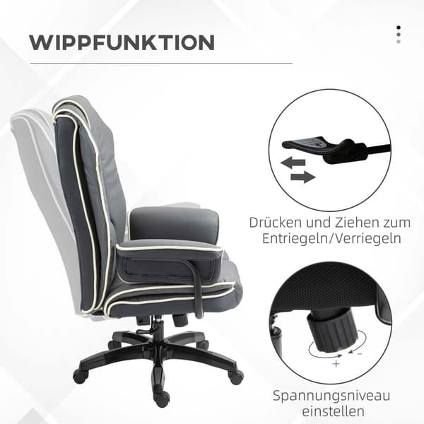 Kontorstol, ergonomisk skrivebordsstol med lænefunktion, drejefunktion, højdejusterbar computerstol til hjemmekontoret, imiteret læder