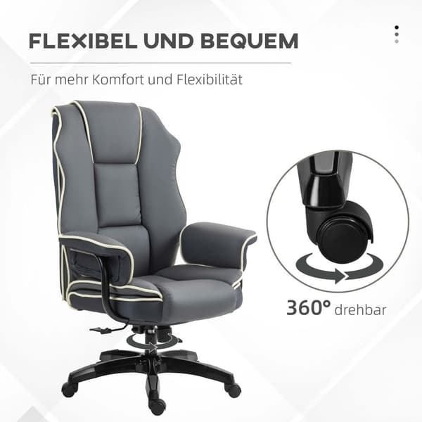 Kontorstol, ergonomisk skrivebordsstol med lænefunktion, drejefunktion, højdejusterbar computerstol til hjemmekontoret, imiteret læder