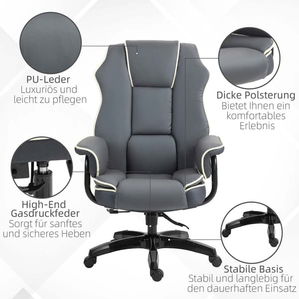 Kontorstol, ergonomisk skrivebordsstol med lænefunktion, drejefunktion, højdejusterbar computerstol til hjemmekontoret, imiteret læder