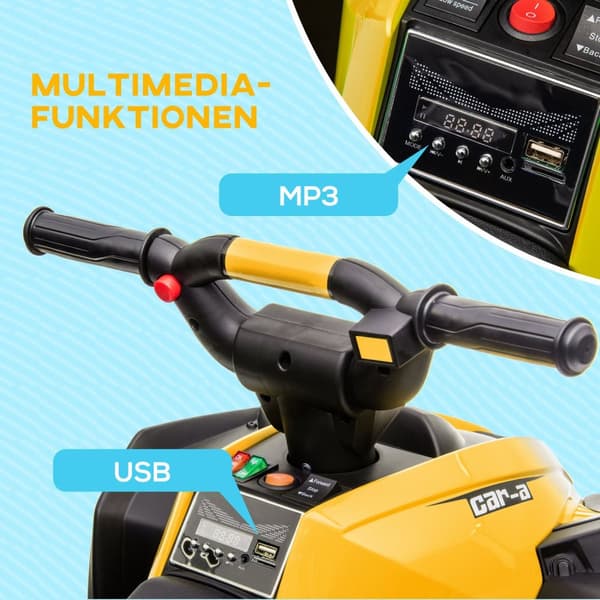 Elektrisk fyrhjuling för barn, fyrhjuling för barn med framåt-, backfunktion, USB-port, MP3-musikspelare, barnfordon med 2 motorer