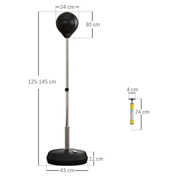 Bokseboldsæt, stående boks træningssæt, 125/131/138/145 cm højdejusterbar, med 1 par handsker, 1 pumpe, til professionelle, begyndere