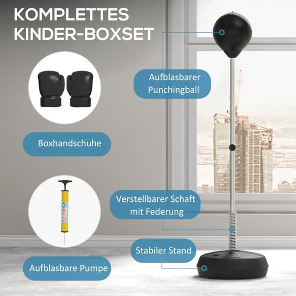 Bokseboldsæt, stående boks træningssæt, 125/131/138/145 cm højdejusterbar, med 1 par handsker, 1 pumpe, til professionelle, begyndere