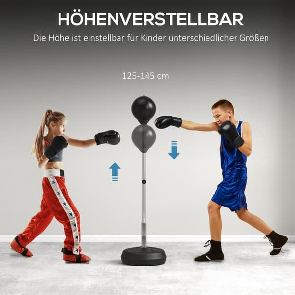 Bokseboldsæt, stående boks træningssæt, 125/131/138/145 cm højdejusterbar, med 1 par handsker, 1 pumpe, til professionelle, begyndere
