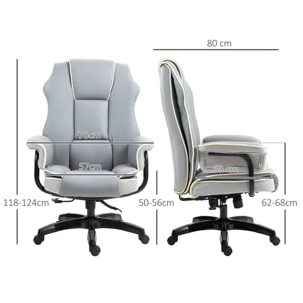 Kontorstolryggen justerbar, 150°, ergonomisk skrivebordsstol med liggefunksjon, høydejusterbar, lys grå