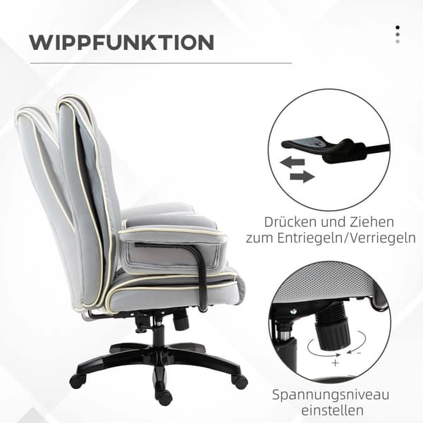 Kontorstolryggen justerbar, 150°, ergonomisk skrivebordsstol med liggefunksjon, høydejusterbar, lys grå
