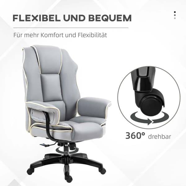 Kontorstolryggen justerbar, 150°, ergonomisk skrivebordsstol med liggefunksjon, høydejusterbar, lys grå