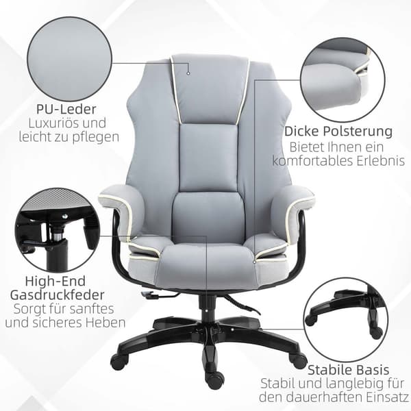Kontorstolryggen justerbar, 150°, ergonomisk skrivebordsstol med liggefunksjon, høydejusterbar, lys grå