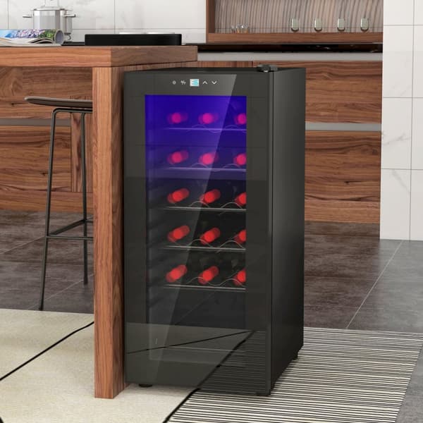 Vinkyl, kompressor för 18 flaskor, 50 L dryckekyl med glasdörr, 5-18°, flaskkyl med pekknapp