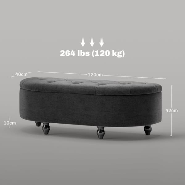 Benk med oppbevaringsplass, setekiste med åpent lokk, fløyelstouch, polstret benk for soverom, gummitre, mørkegrå, 120x46x42cm