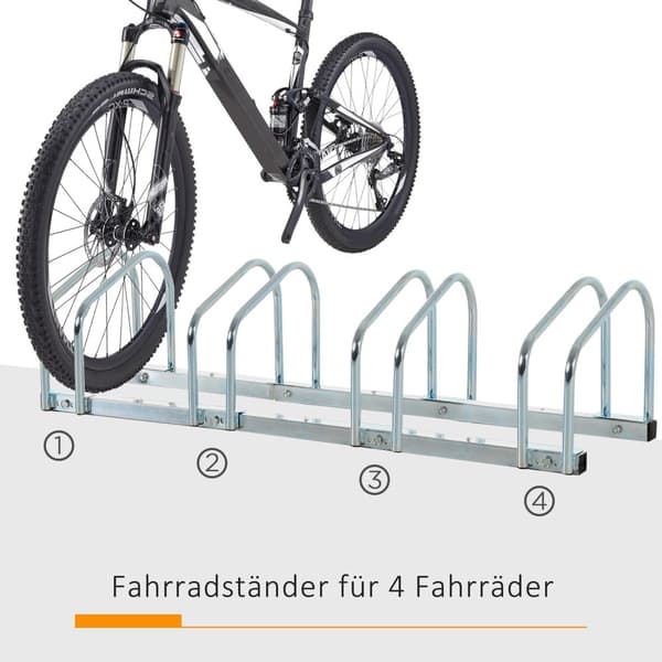 Sykkelstativ for opptil 4 sykler, sykkelstativ, multippelstativ, stativ, værbestandig, gulv- og veggmontering