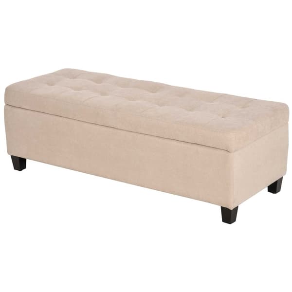 Benk, polstret benk med oppbevaringsplass, sengebenk med lokk, linlook, brystbenk, oppbevaringsbenk for stue, soverom, beige
