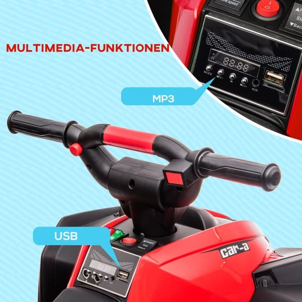 Elektrisk fyrhjuling för barn, fyrhjuling för barn med framåt-, backfunktion, USB-port, MP3-musikspelare, barnfordon med 2 motorer