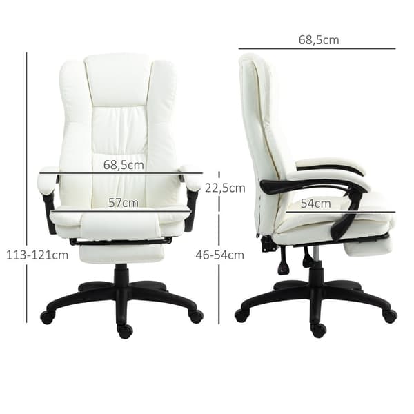 Kontorstol med massasjefunksjon, lederstol med fotstøtte, ergonomisk skrivebordsstol, krem