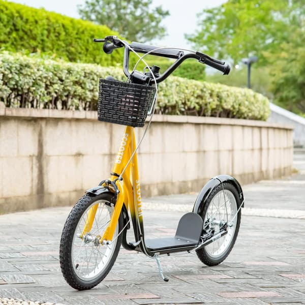 Børnescooter, højdejusterbar sparkescooter med store gummihjul, 2 bremser, børnescooter med kurv, kopholder, til 5-12 år