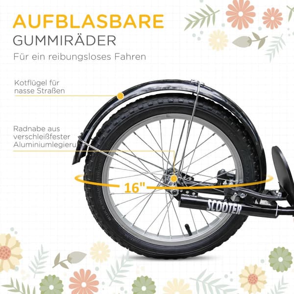 Børnescooter, højdejusterbar sparkescooter med store gummihjul, 2 bremser, børnescooter med kurv, kopholder, til 5-12 år