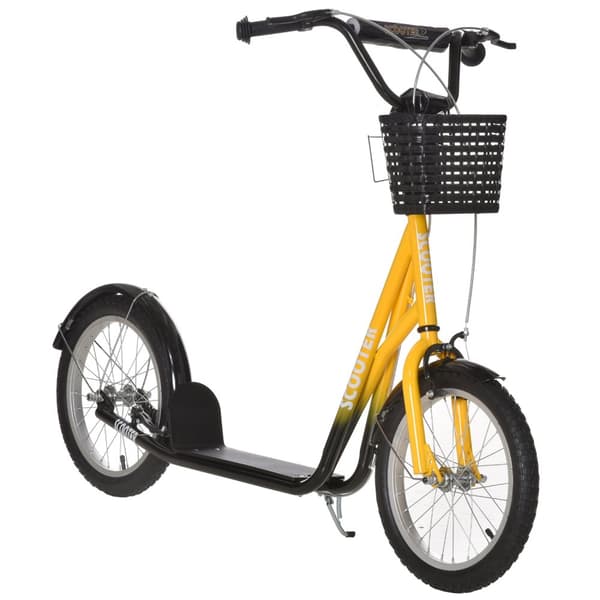 Børnescooter, højdejusterbar sparkescooter med store gummihjul, 2 bremser, børnescooter med kurv, kopholder, til 5-12 år