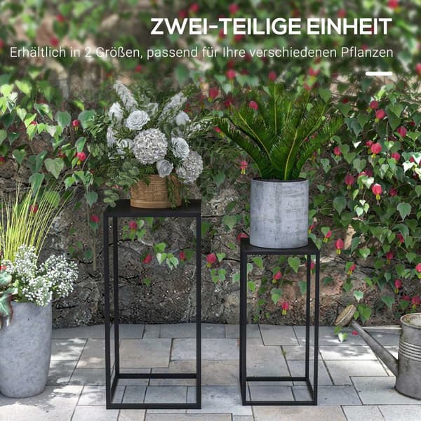 Sett med 2 plantestativer, plantekrakker med stålben, skandinavisk design, blomsterstativ for hage, balkong, svart