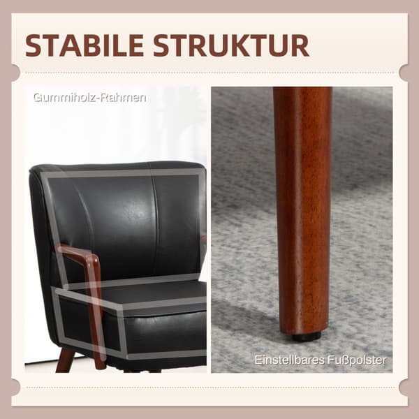 Polstret stol, polstret aksentstol med armlener, treben, lenestol, lenestol for stue, soverom, kunstskinn