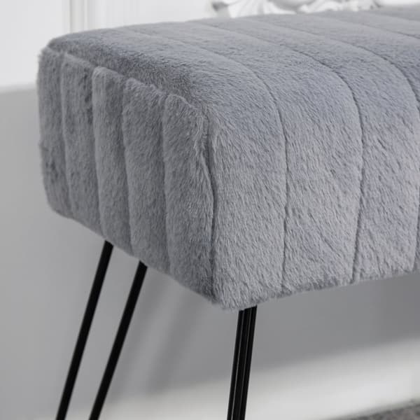 Benk, polstret benk med fuskepelslook, metallben, skobenk for gang, soverom, stue, 82 x 30 x 47 cm, grå