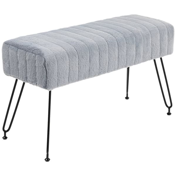 Benk, polstret benk med fuskepelslook, metallben, skobenk for gang, soverom, stue, 82 x 30 x 47 cm, grå