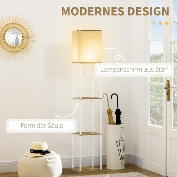 Gulvlampe E27 Sokkel 40W 3 rum Gulvlampe Lyspære Gulvlampe med stof Lampeskærm til Stue Soveværelse Hvid