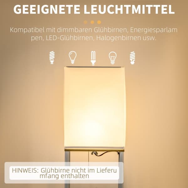 Gulvlampe E27 Sokkel 40W 3-roms Gulvlampe Lyspære Gulvlampe med tekstillampeskjerm til stue Soverom Hvit