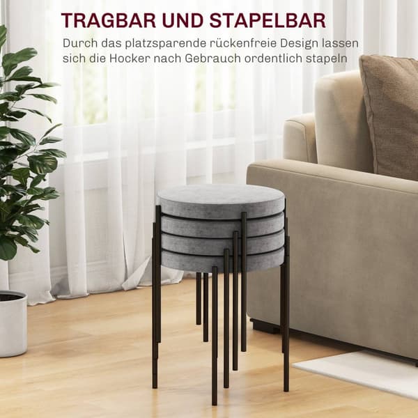 Sæt med 4 spisestuestole, stabelbare spisestuestole, køkkenstol med polstret sæde, fløjlslook, skammel til køkken, spisestue