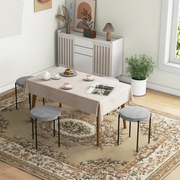 Sæt med 4 spisestuestole, stabelbare spisestuestole, køkkenstol med polstret sæde, fløjlslook, skammel til køkken, spisestue