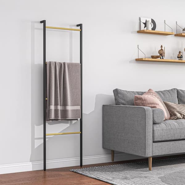 Pyyhetikkaat 49 x 167,5 cm Pyyhehylly, 4 baaria Tilansäästö kylpypyyhkeille Vaatteet Peitot Sanomalehdet Teräs Musta